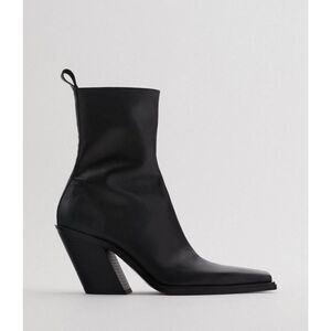 ZARA Leather Cowboy Ankle Boots Black Pointed Toe Block Heel EU 39 US 8
